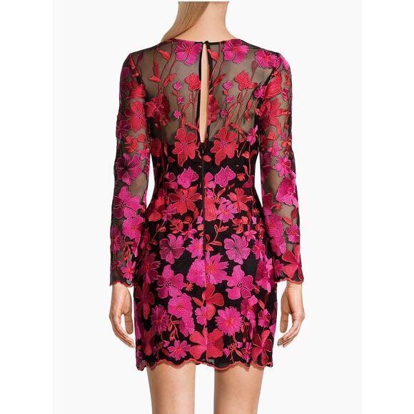 Milly’s Scottie Floral Mesh Lace Embroidered Mini Dress Size 12 Red Black - Picture 3 of 7